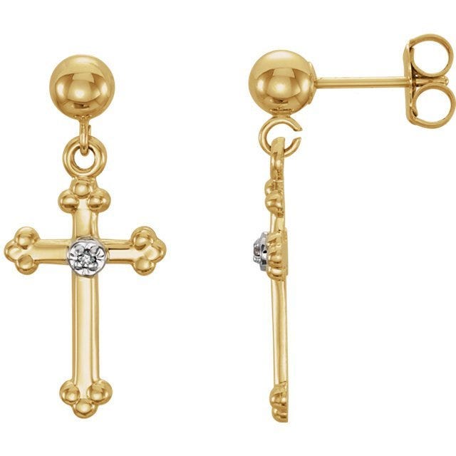 14K Gold Cross Diamond Earrings
