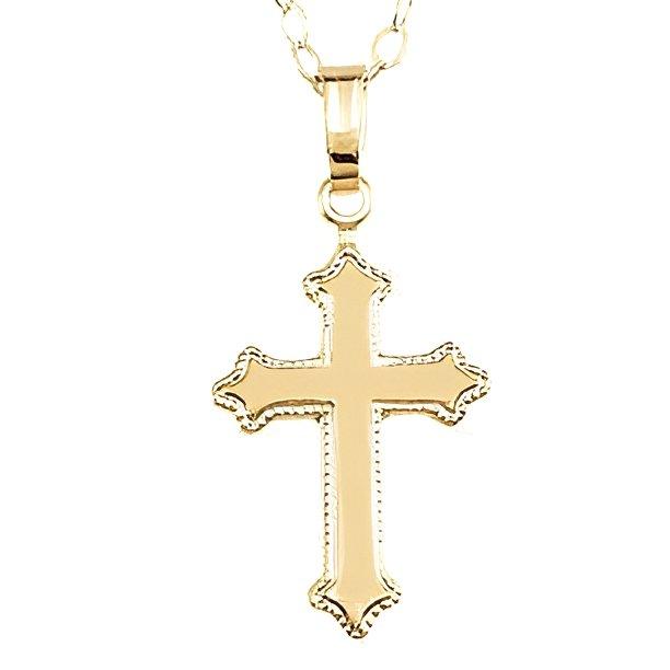 14K Yellow Gold Children's Scalloped-Edge Cross Pendant