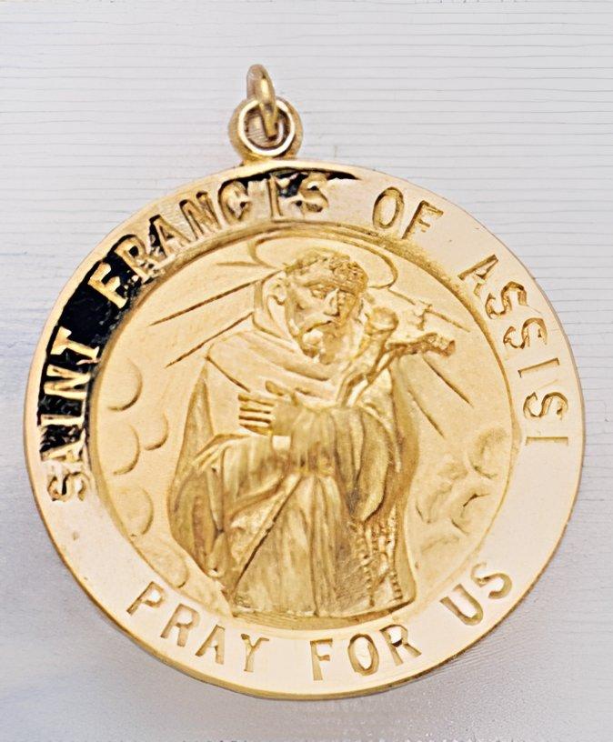 14K Gold Saint Francis Of Assisi Religious Medal