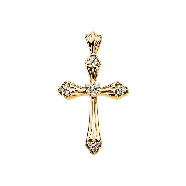 14K Yellow Gold Diamond Trefoil Cross Pendant