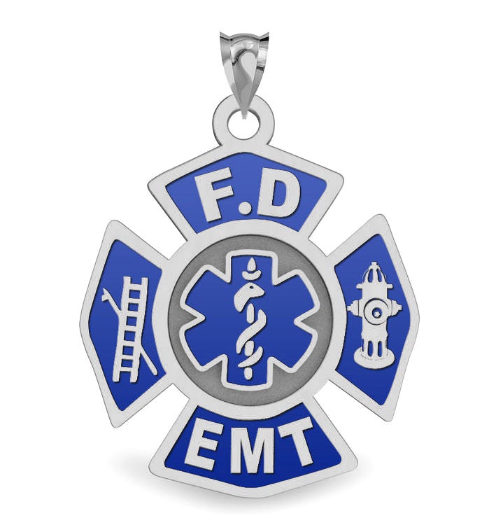 Fire Department Emt Blue Enameled Pendant