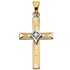 14K Yellow Gold Diamond Diamond-Shaped Center Cross Pendant