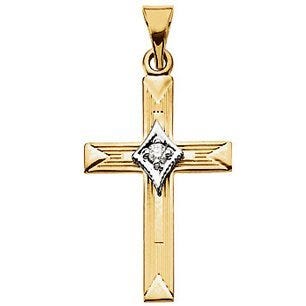 14K Yellow Gold Diamond Diamond-Shaped Center Cross Pendant