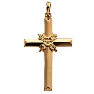 14K Gold Starburst-Center Cross Pendant