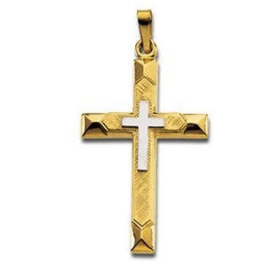 14K Yellow Gold Hollow Faceted-Ends Cross Pendant