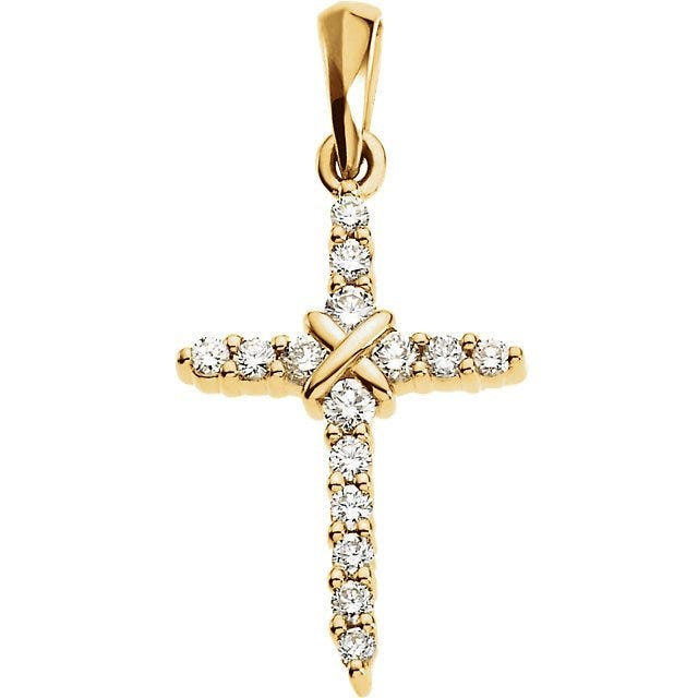 14K Yellow Gold Cross And Diamond Pendant