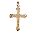 14K Yellow Gold Hollow Budded-Tips Cross Pendant