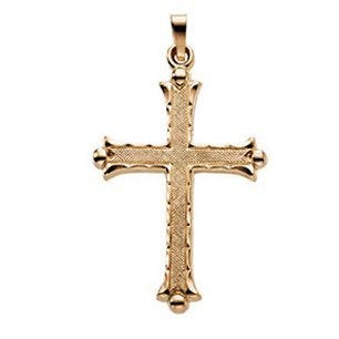 14K Yellow Gold Hollow Budded-Tips Cross Pendant