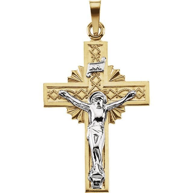 14K Yellow Gold Two-Tone Crucifix Pendant