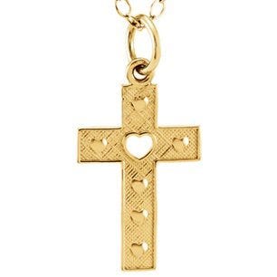 14K Yellow Gold Children's Cross With Heart Pendant