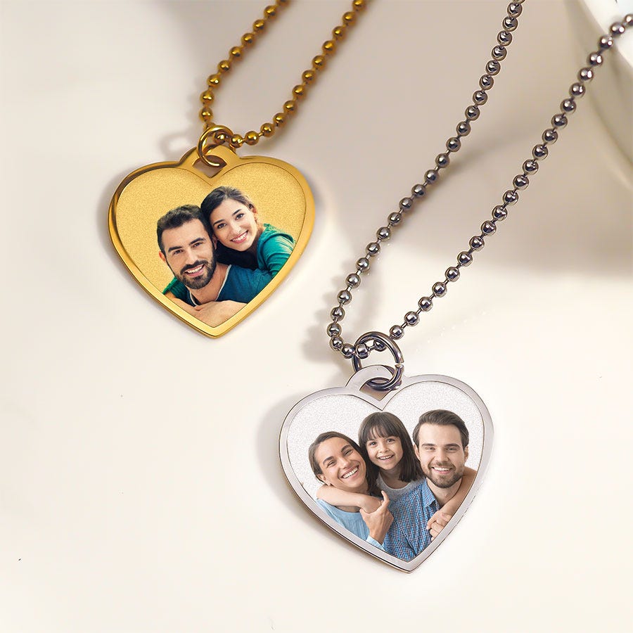 Stainless Steel Photo Engraved Heart Pendant with Chain