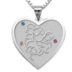 Mother with Daughter and Two Sons - Heart Pendant