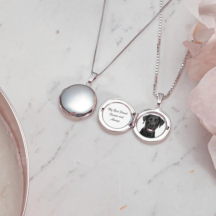 14K White Gold Round Photo Locket