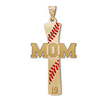 Baseball Stitch Enameled Mom Cross Pendant w/ Number