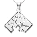 Personalized Family Three Piece Jigsaw Puzzle Pendant - 18 Inch Chain Included
