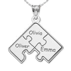 Personalized Family Three Piece Jigsaw Puzzle Pendant - 18 Inch Chain Included