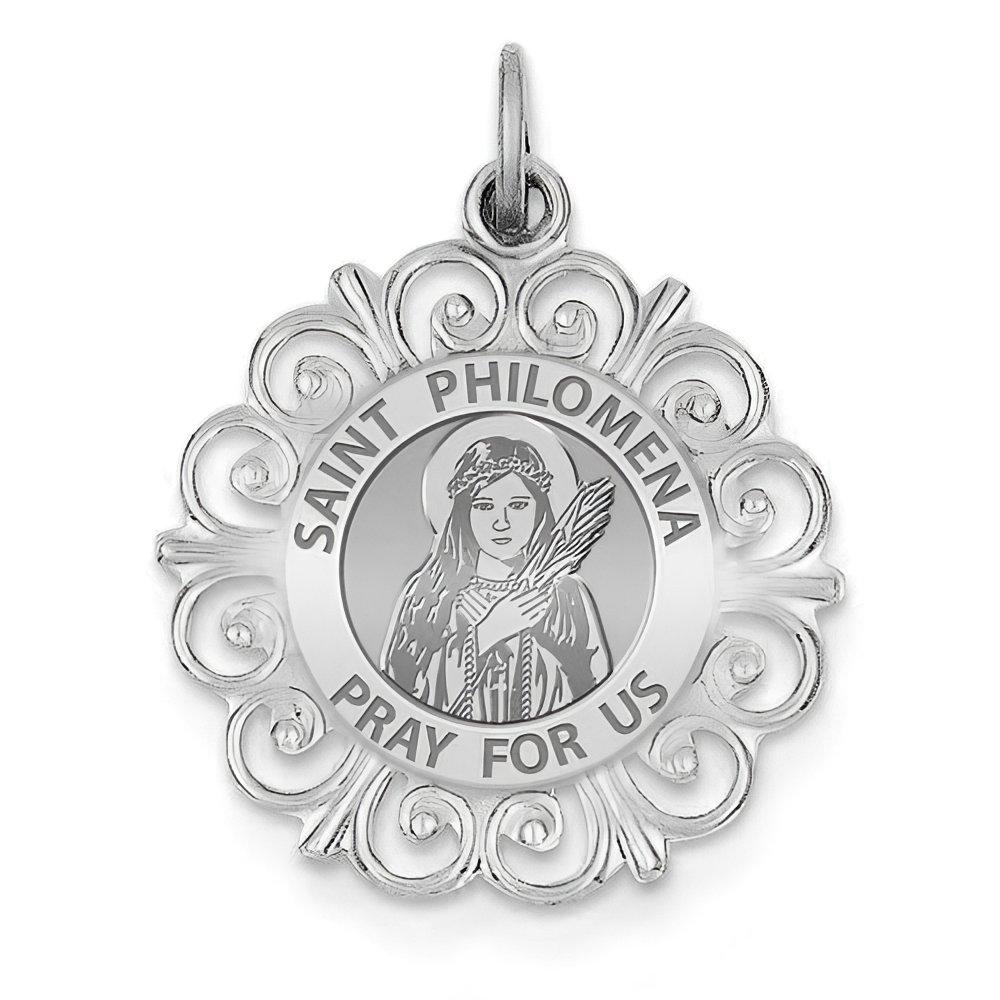 Saint Philomena Round Filigree Religious Medal