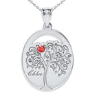 Personalized Family Tree Pendant with Name and Birthstone with 18 Inch Chain