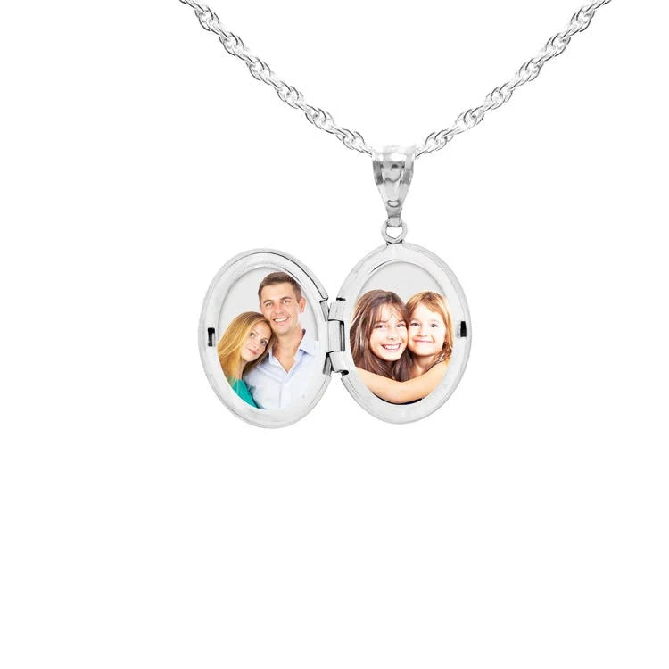 14K White Gold Oval Photo Locket