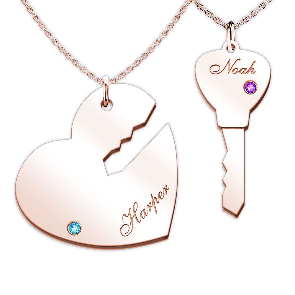 Couple's Engravable Key To My Heart Pendant Set