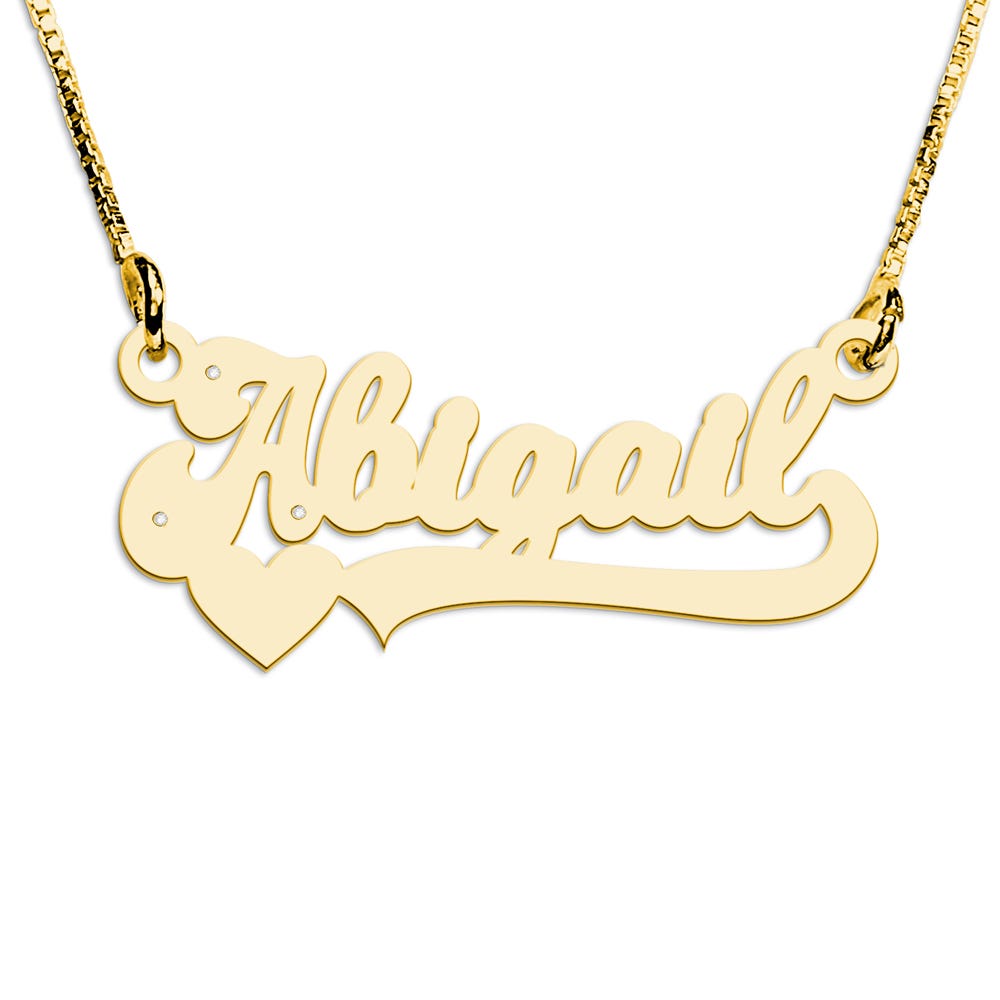 Modern Script Heart Name Necklace with 3 Cubic Zirconia
