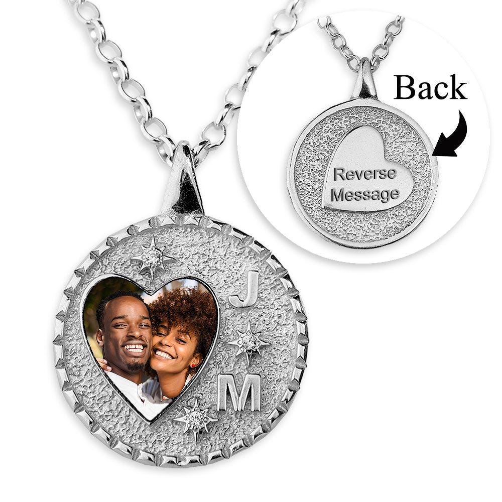 Fancy Round Border with Initials and Cubic Zirconias Heart Shape Photo