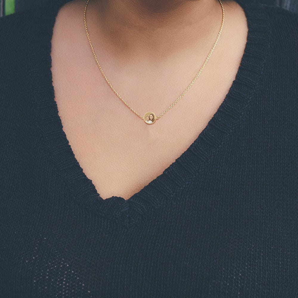 Petite Round Photo Engraved Necklace
