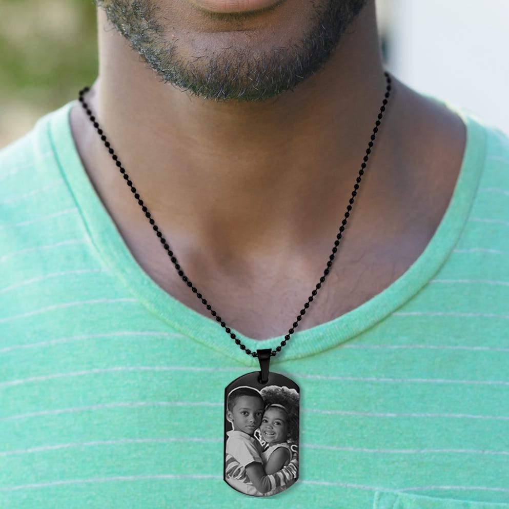 Black Stainless Steel Laser Photo Dog Tag