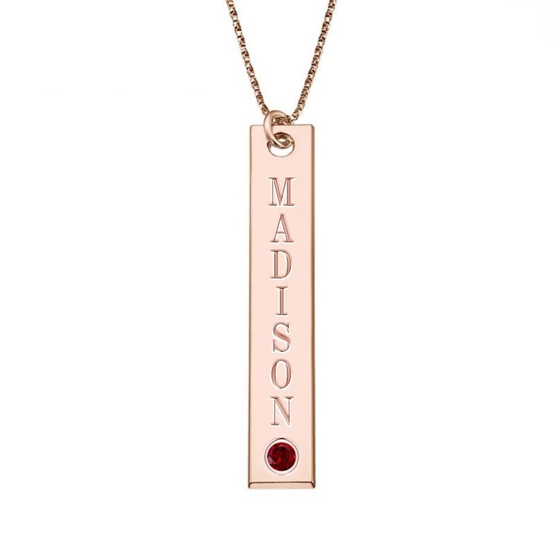 Personalized Vertical Name Necklace with Birthstone and 18" Chain