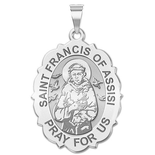 Saint Francis Of Assisi Scalloped Oval Religious Medal