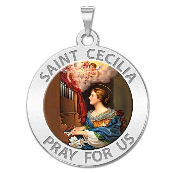 Saint Cecilia Round Color Religious Medal (Piano Organ)