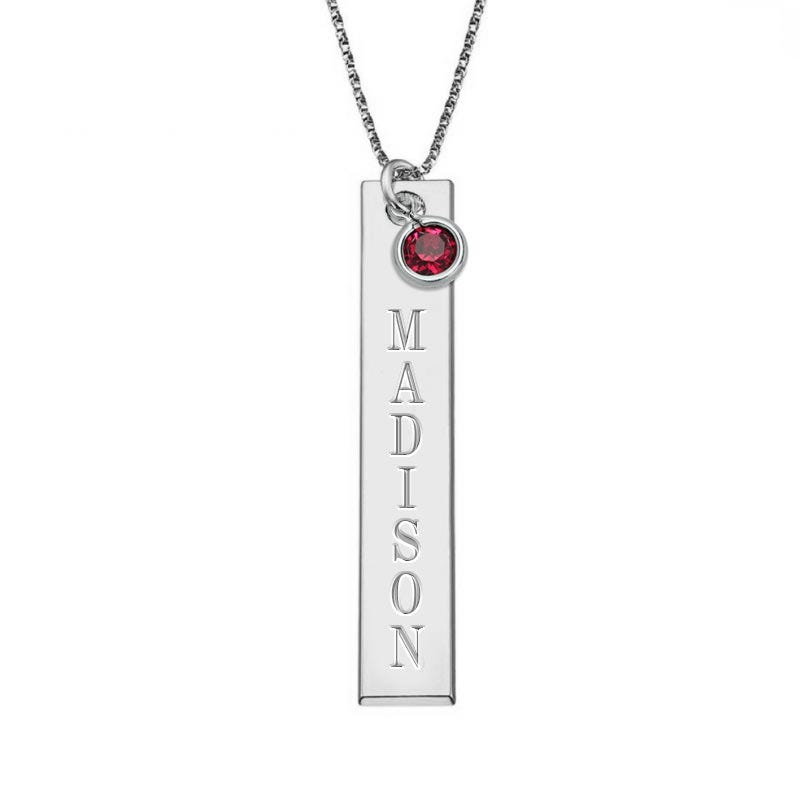 Personalized Vertical Name Necklace with Birthstone Charm and 18" Chain