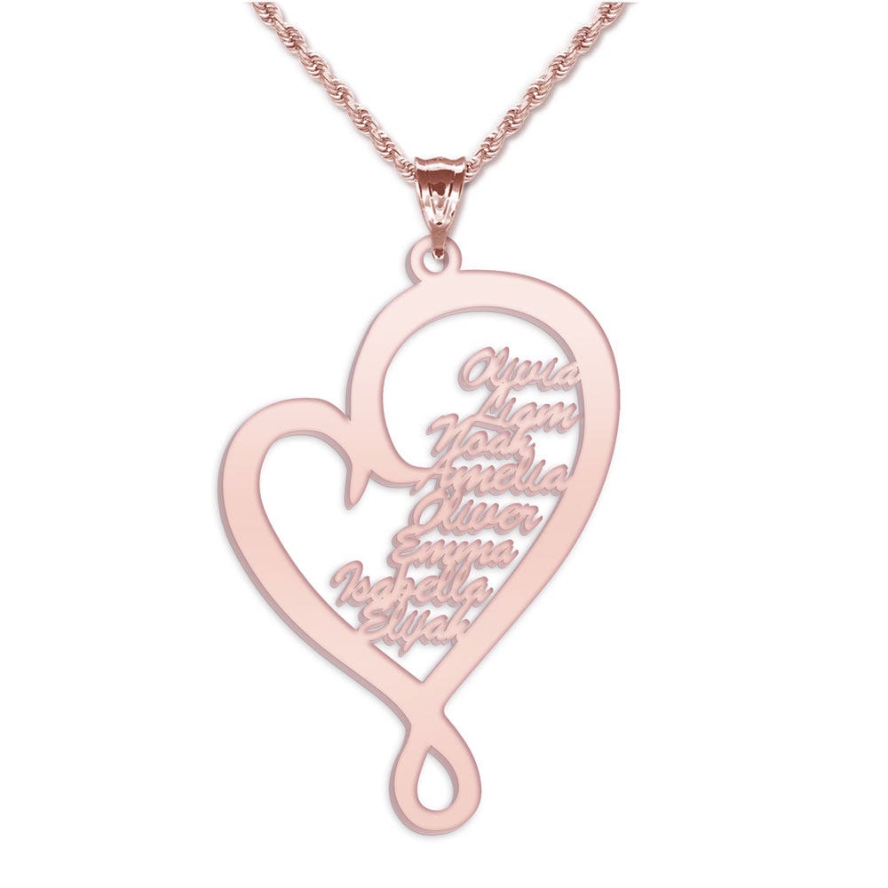 Personalized Family Hugging Heart Pendant with Up to 8 Names