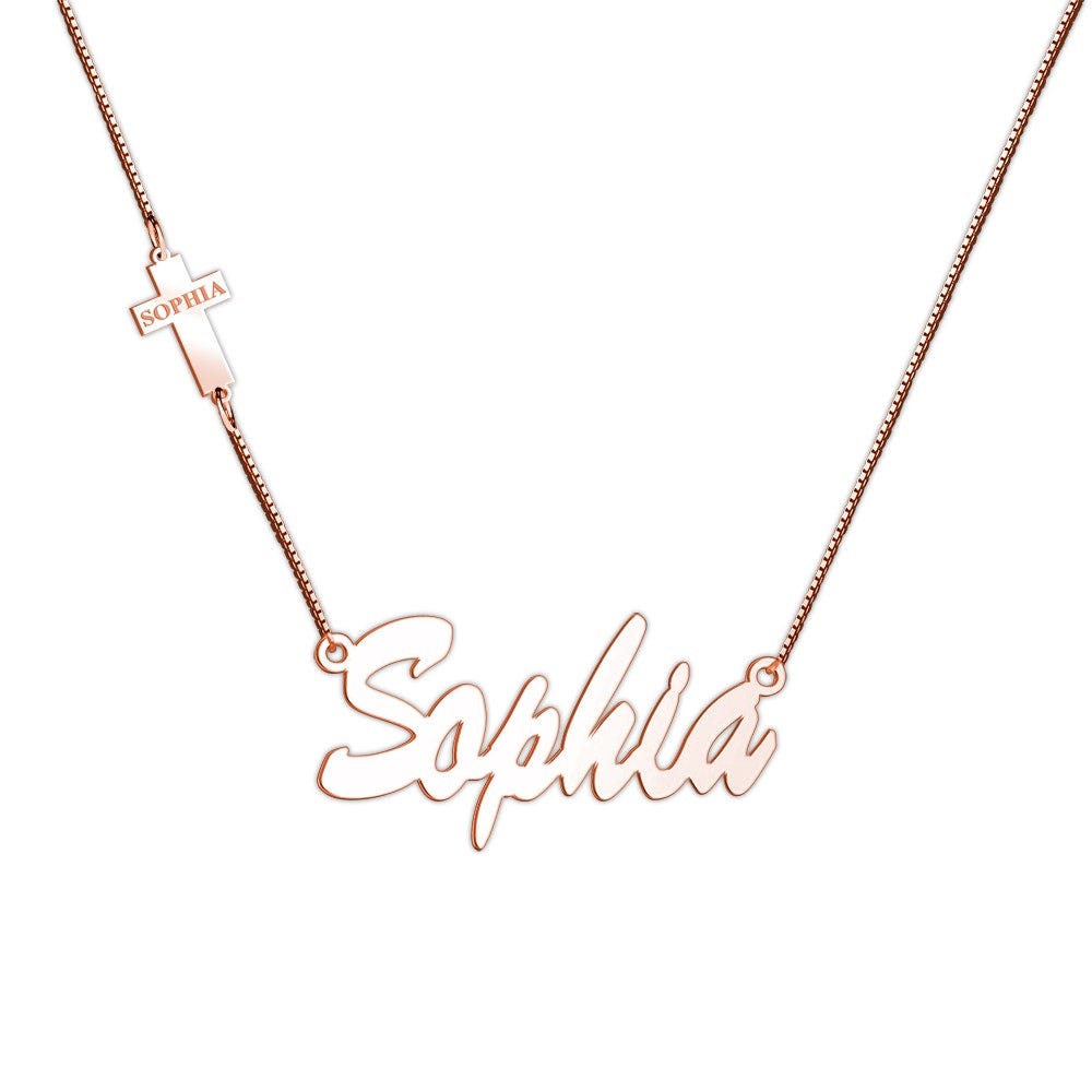 Name Necklace with Cross Charm