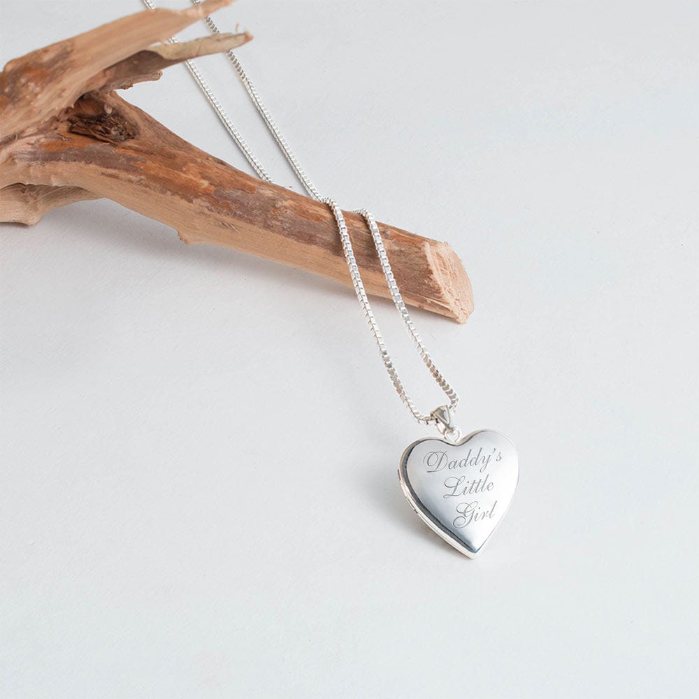14K White Gold Daddy'S Little Girl Heart Photo Locket