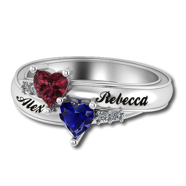 2 Heart Shaped Birthstone Mother's Personalized Ring