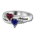 2 Heart Shaped Birthstone Mother's Personalized Ring