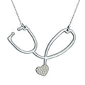 Embossed Nurse Stethoscope Necklace with CZ's - Chain Included