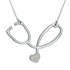 Embossed Nurse Stethoscope Necklace with CZ's - Chain Included