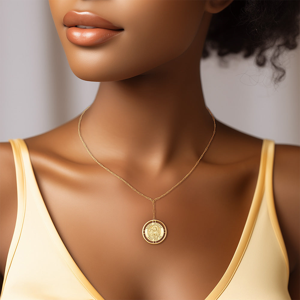 Round Saint Joseph Medal with Open Border Necklace