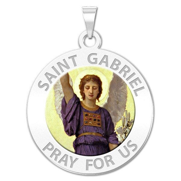 Saint Gabriel Round Religious Medal "Color