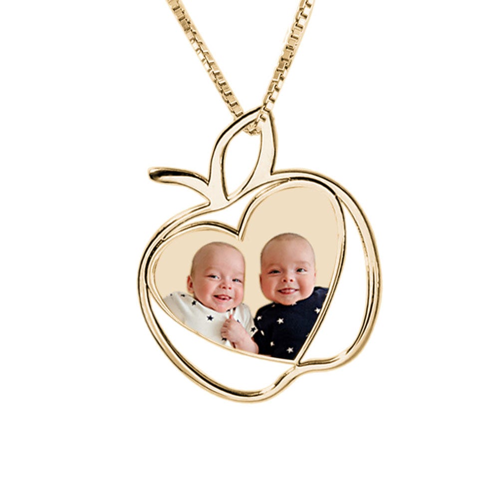 Personalized Teacher Apple Photo Necklace