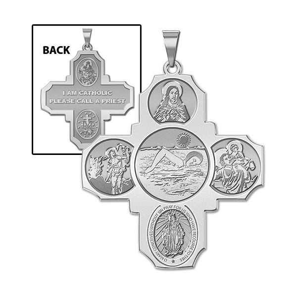 Four Way Cross - Swimming Female Religious Medal