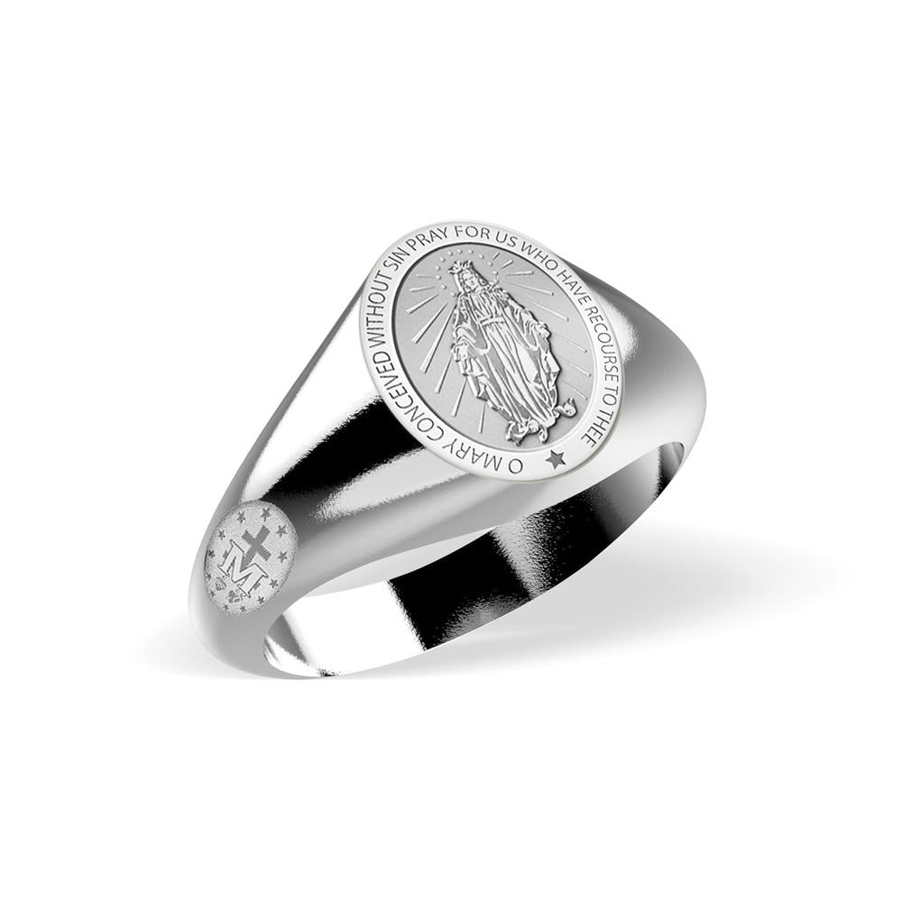 Miraculous Medal Virgin Mary Signet Ring