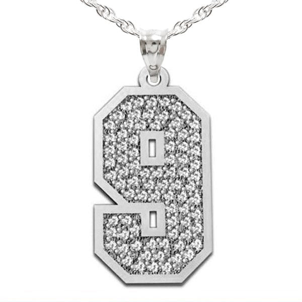 Jersey Single Number Charm or  Pendant Paved with Diamonds