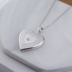 Floral Design Heart Locket With Cubic Zirconia