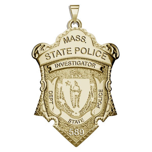 Personalized Massachusetts State Police Badge with Rank, Number & Dept.