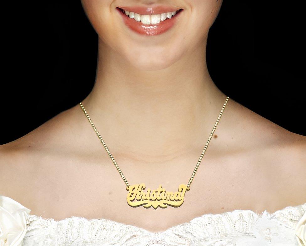 14K Yellow Gold Script Horizontal Name Necklace