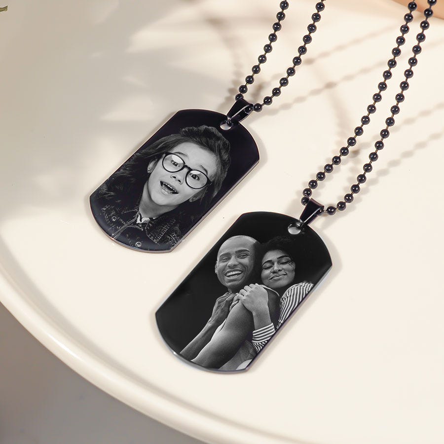 Black Stainless Steel Laser Photo Dog Tag