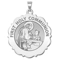 First Holy Communion Scalloped Round Religious Medal Boy
